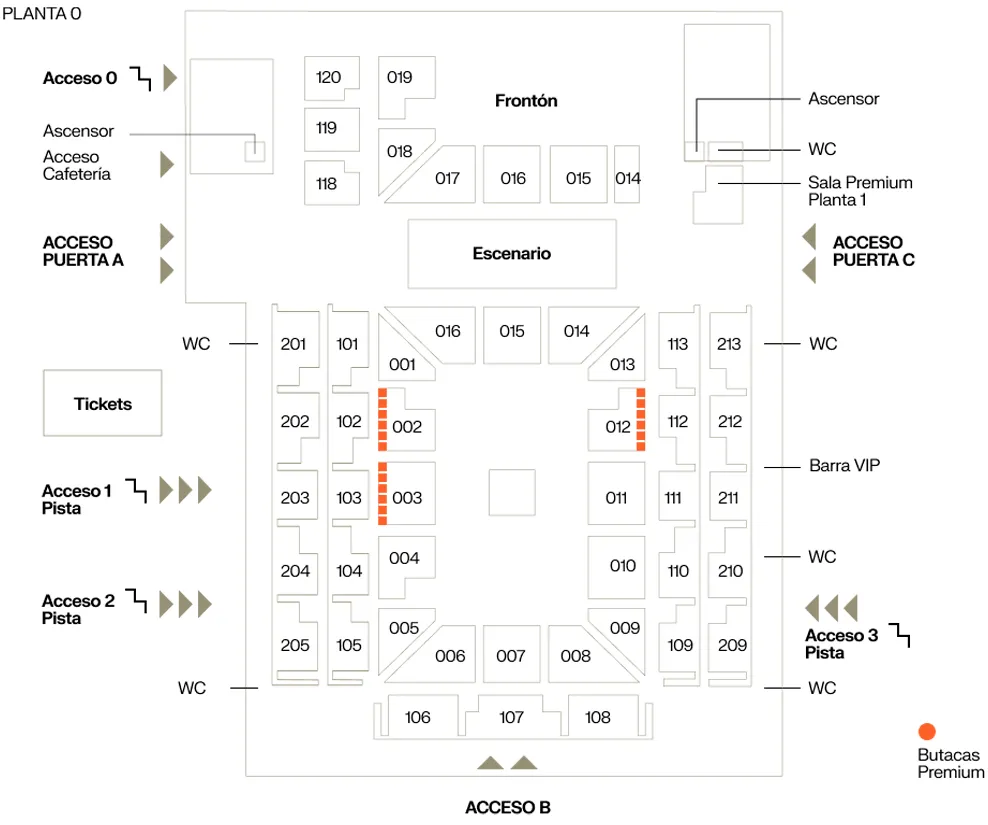Plano de localización de las butacas premium